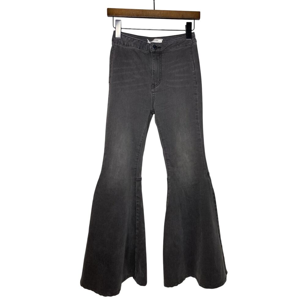 We The Free People Just Float On Flare Jeans Women's 25 Black Washed Boho Hippie